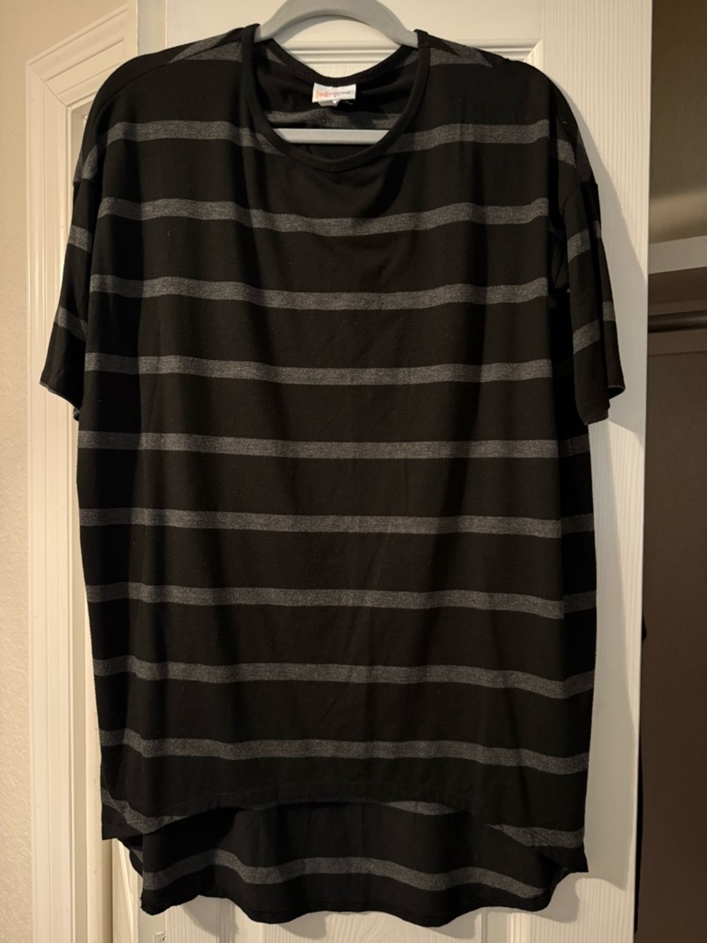 LuLaRoe Black and Gray Striped Irma Tunic